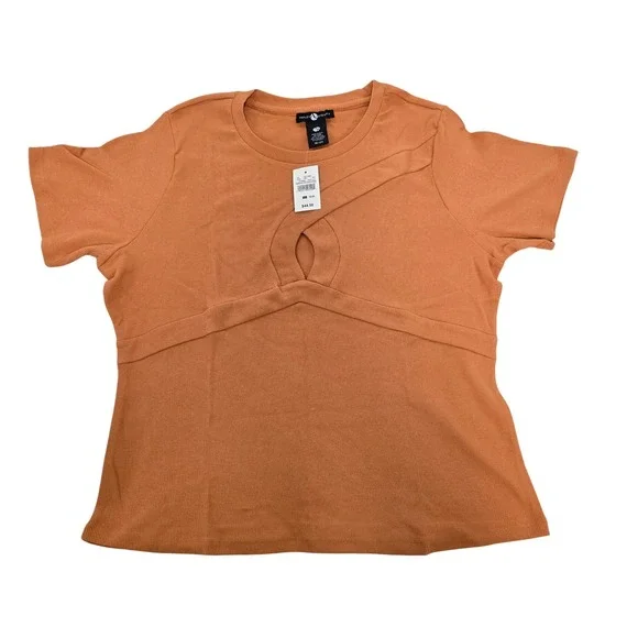 Ashley Stewart Ribbed Cutout Top Womens 18/20 Orange Short Sleeve‎ NWT - Picture 3 of 6